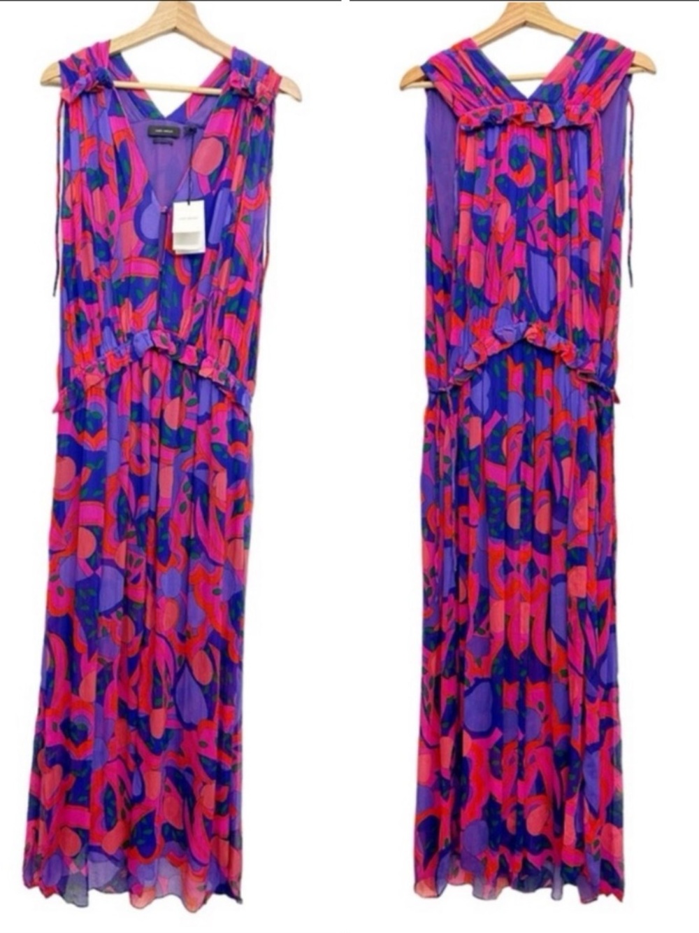 NWT Isabel Marant Alsaw Silk Chiffon Maxi Dress Pink Purple Floral  US 8 - Picture 10 of 17